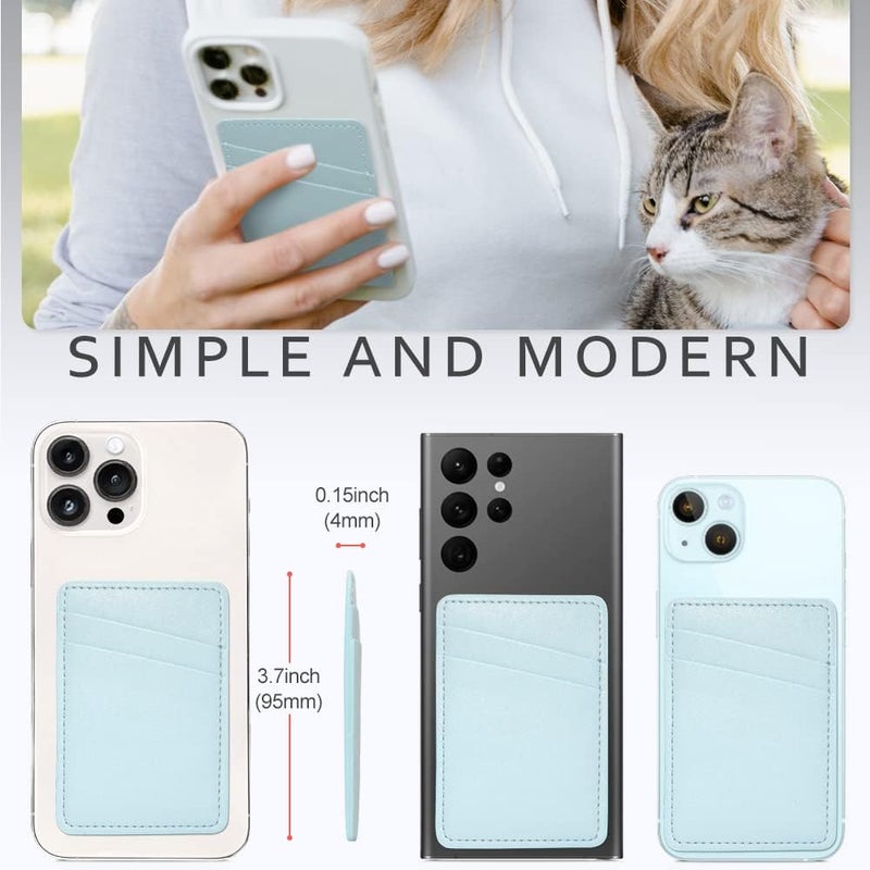 Limvory Phone Wallet Stick On, Leather Phone Card Holder, Credit Card Holder for Phone Case Compatible with iPhone, Samsung and Android - White, Blue - Image 2